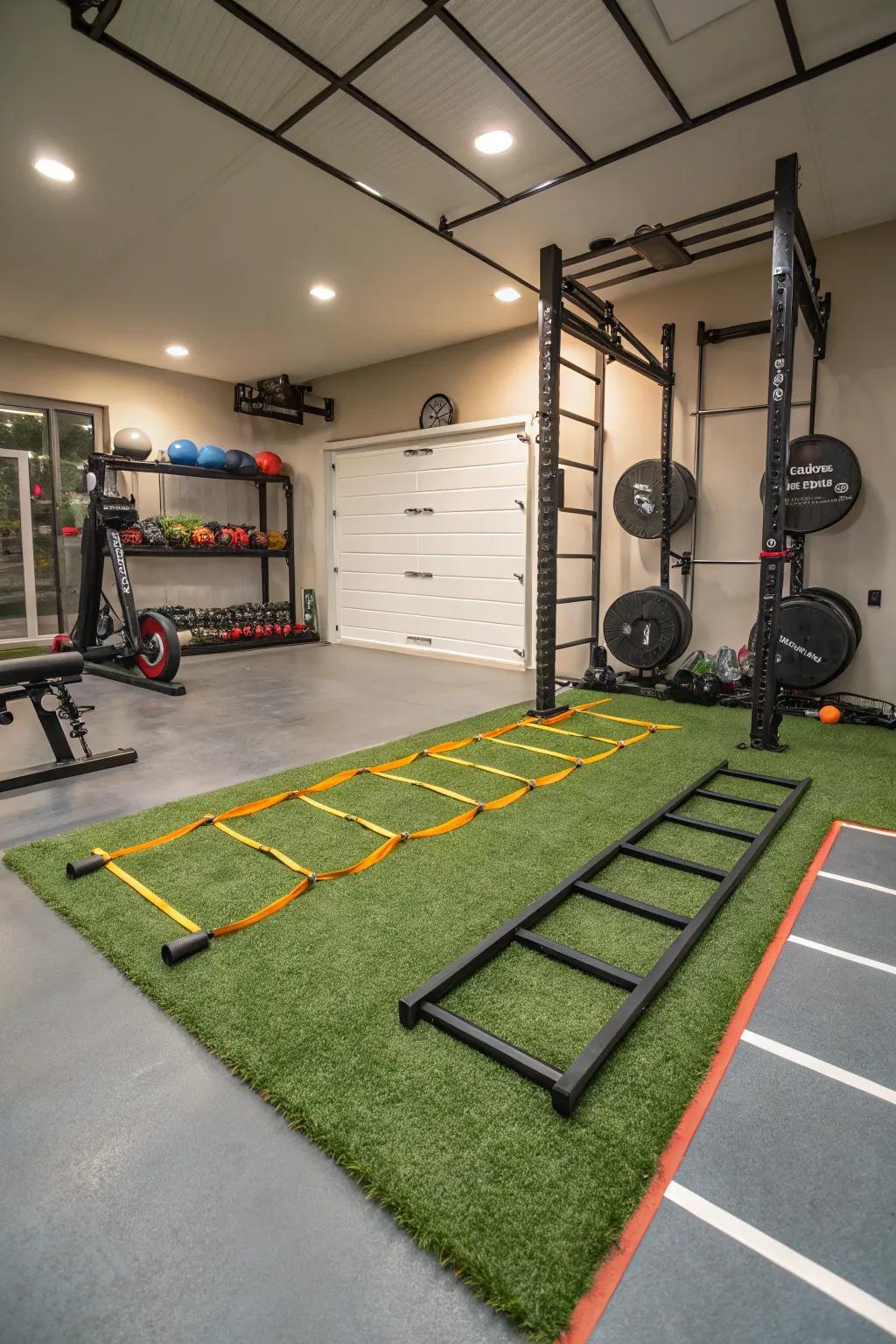 Artificial turf contributes a lively and practical feature for agility training.