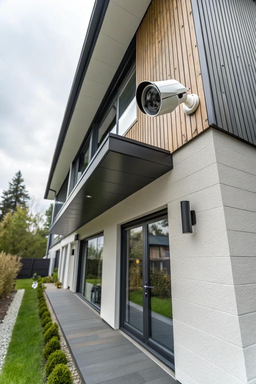 An intelligent surveillance system is subtly included in a home’s exterior, providing constant monitoring without affecting design.