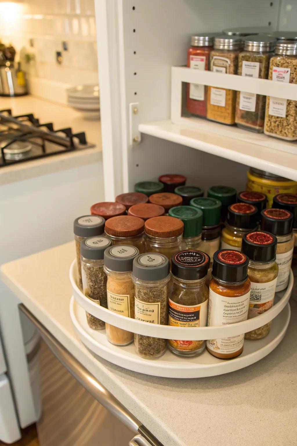 A Spinning Spice Tray maintains your spices within easy reach.