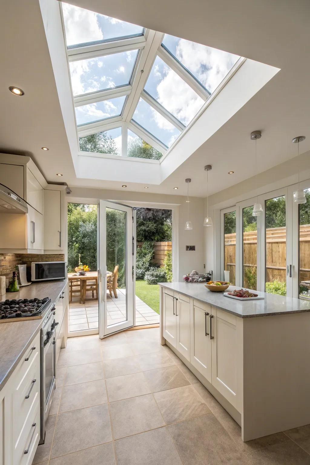 Incorporate skylights with folding doors to maximize natural light.
