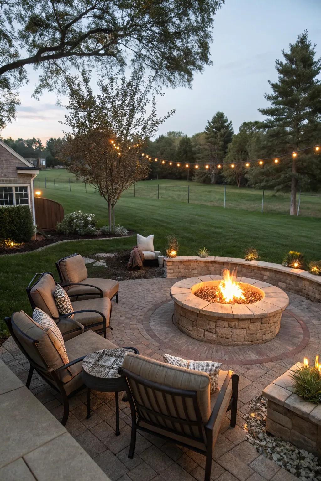 A snug fire pit for warmth and evening entertainment.