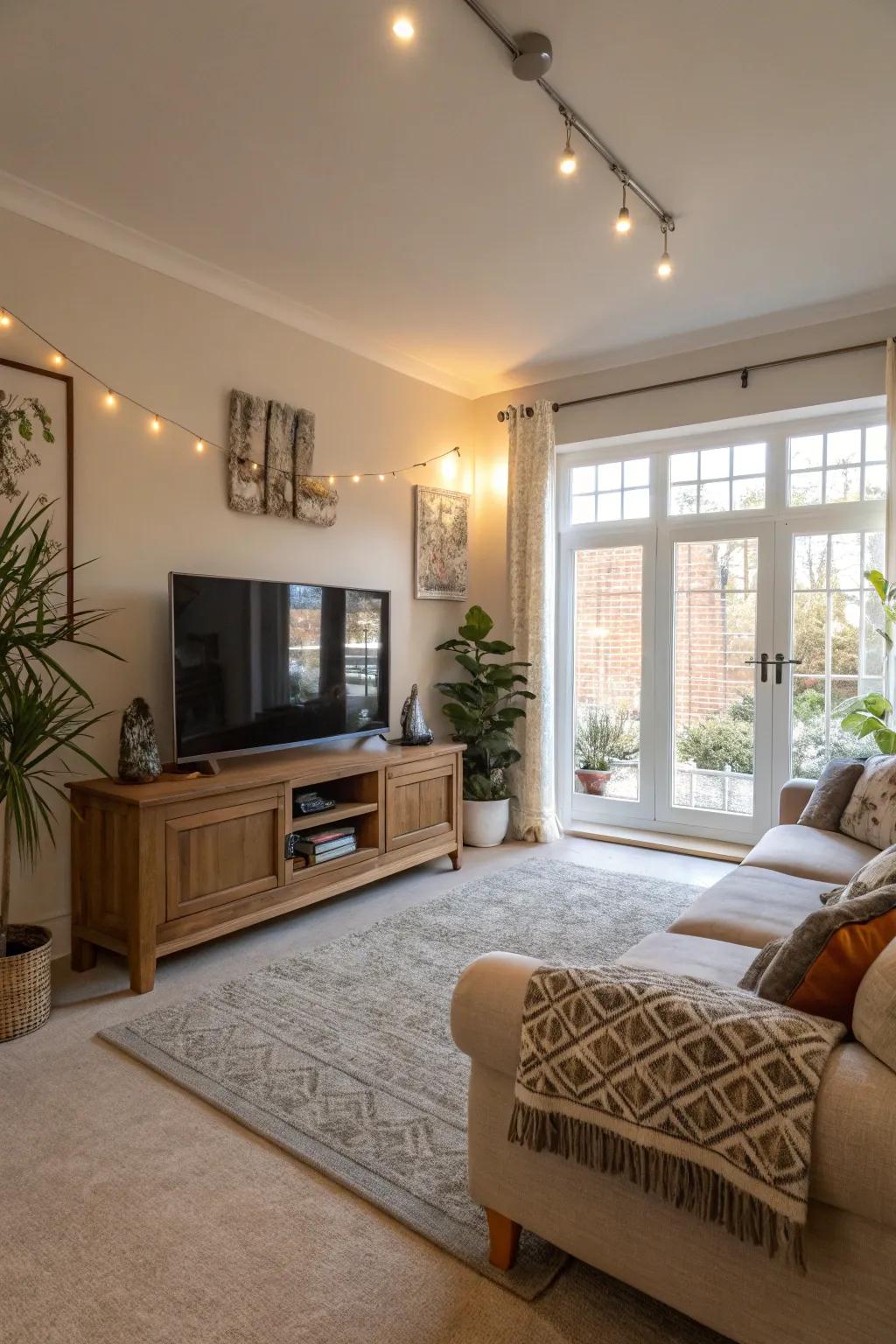 The room's spaciousness is emphasized by open layouts.