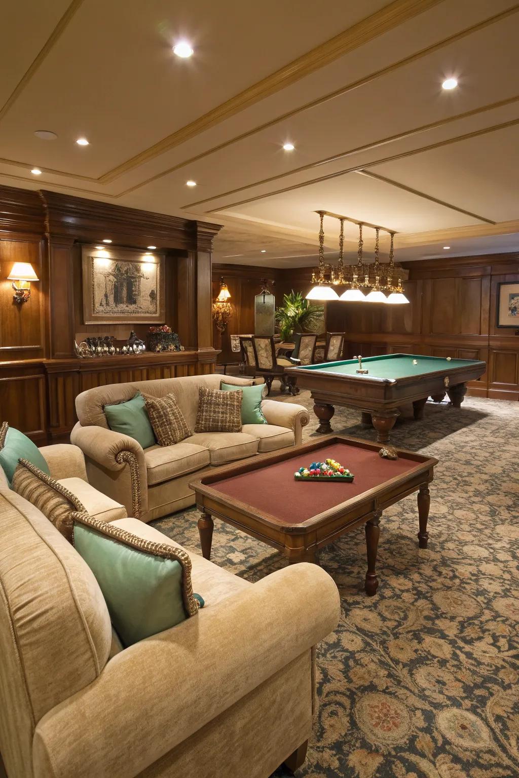 Comfy sitting transforms your billiard space into a welcoming leisure spot.