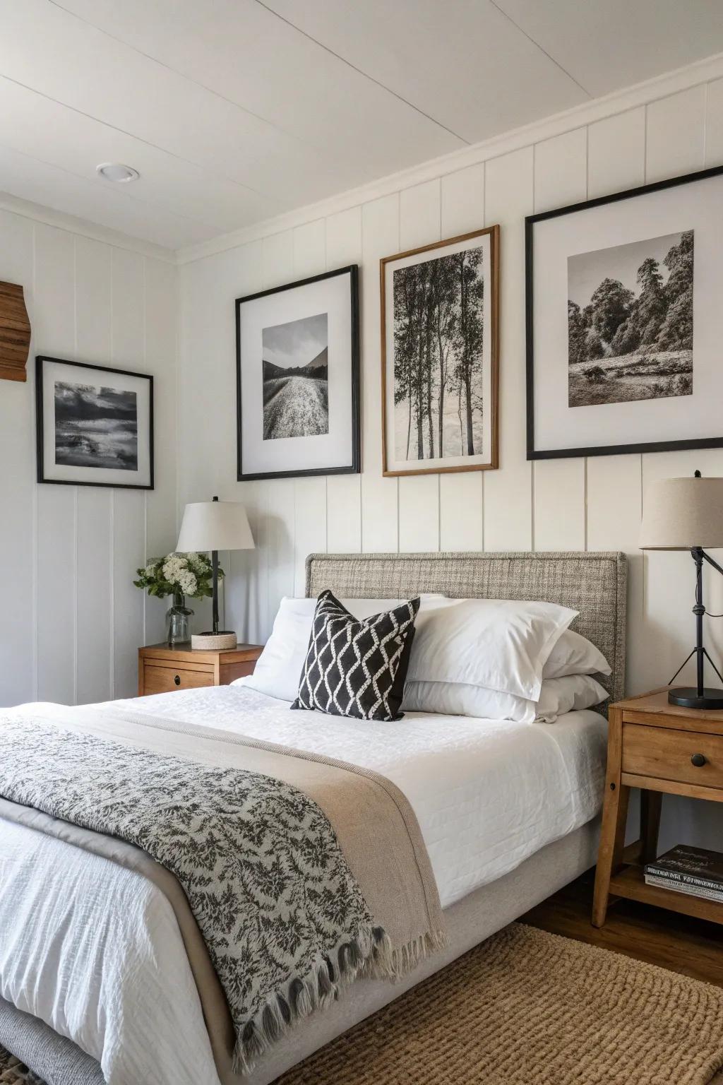 Monochrome based artwork will add class to your bedroom.