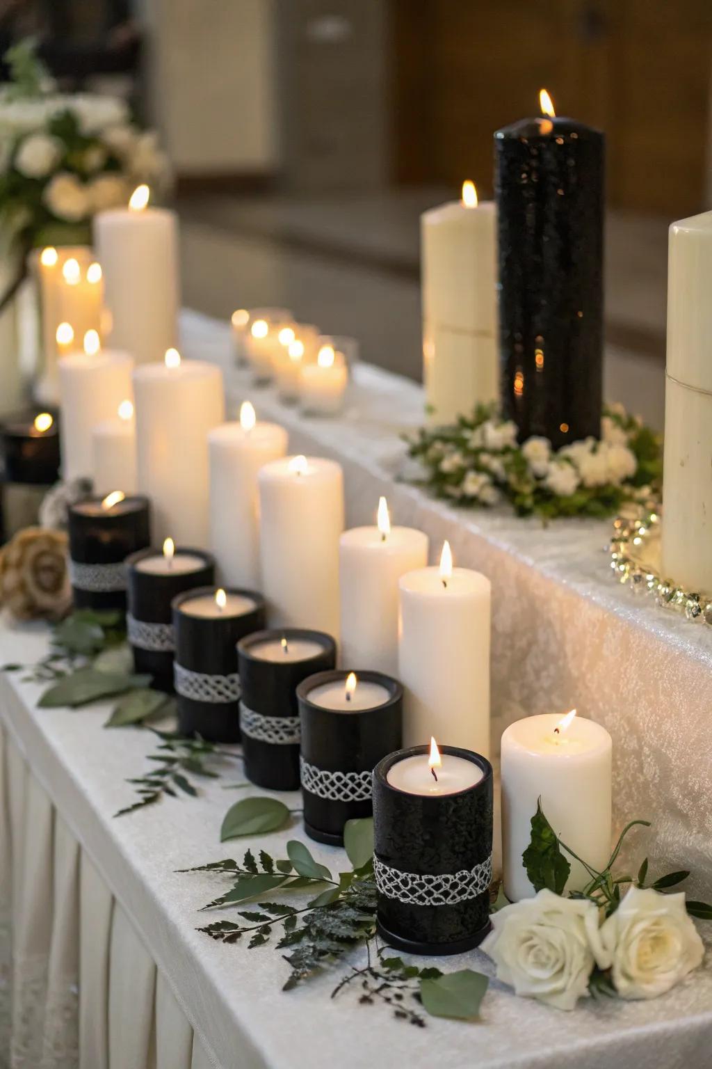 An elegant selection of candles for brightening your event.