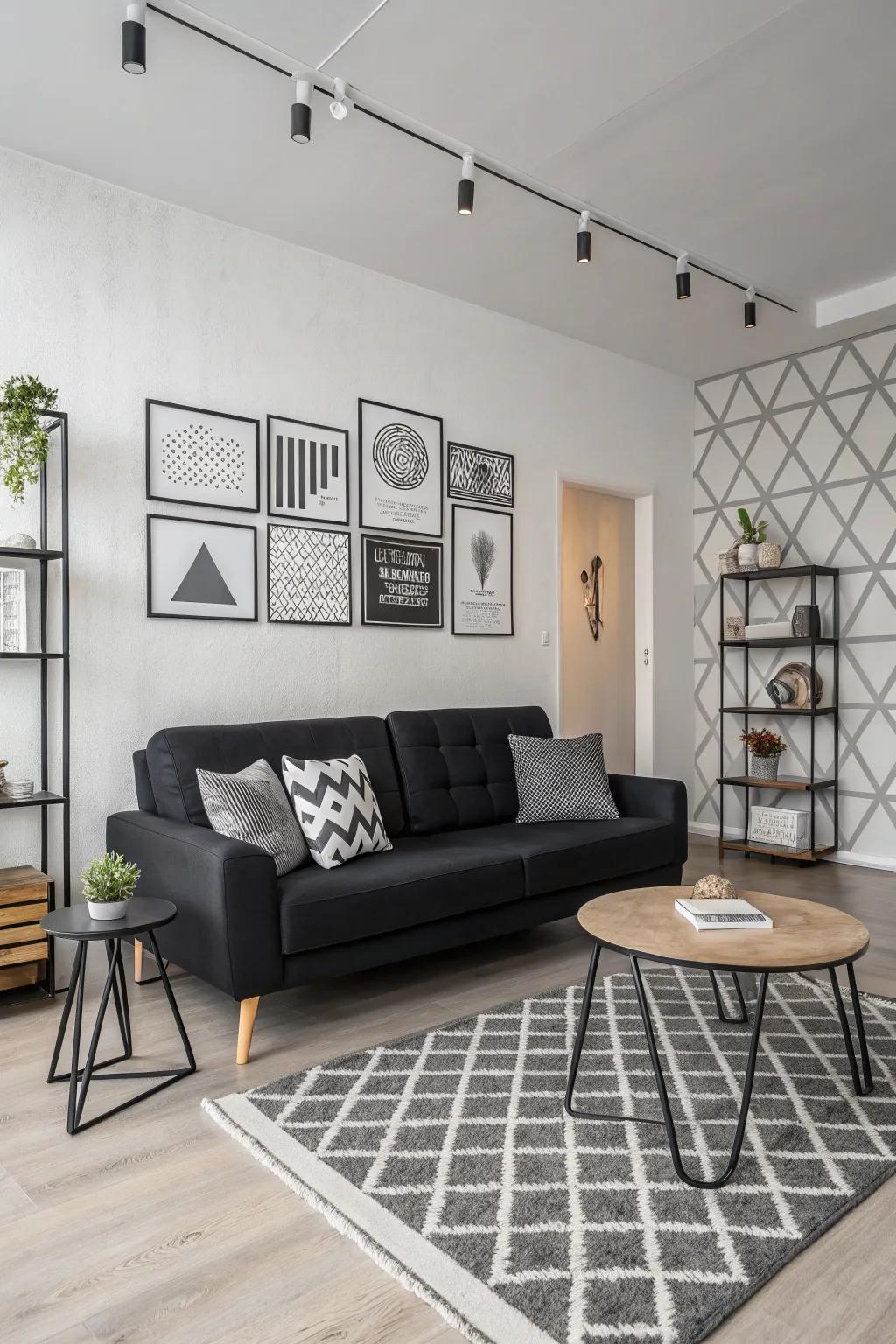 Refined modern simplicity with a dark-colored sofa.