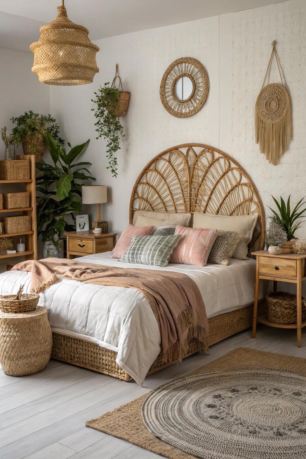 Organic accents like wicker introduce an organic feel to bohemian decor.