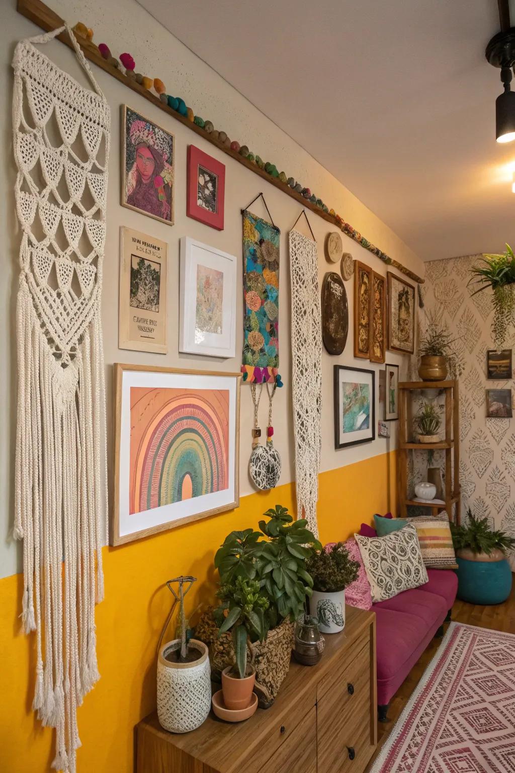 Artistic decor personalizes your boho loft with character and sophistication.