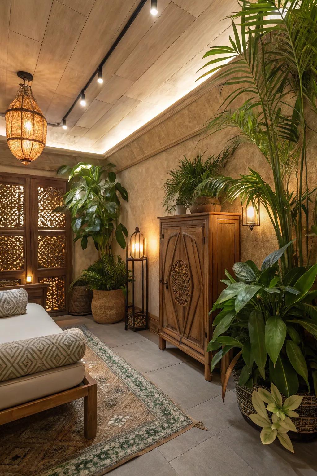 Earthy shades establish a serene and grounded bohemian vibe.