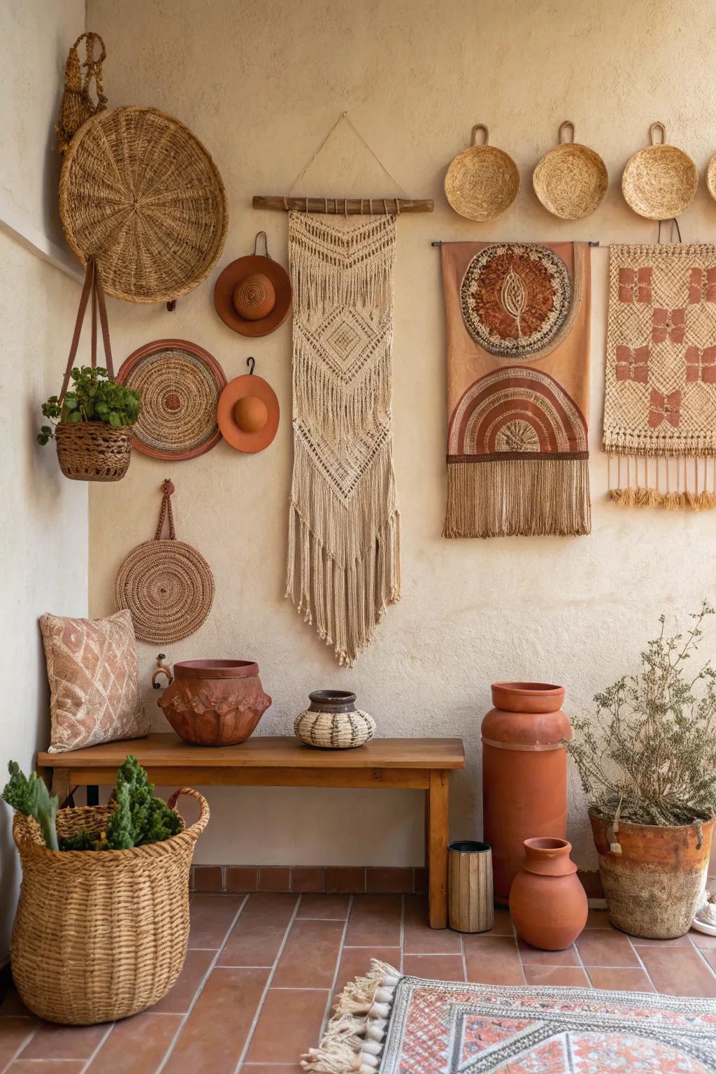 A scene filled with earth-inspired colors that establishes a bohemian theme.
