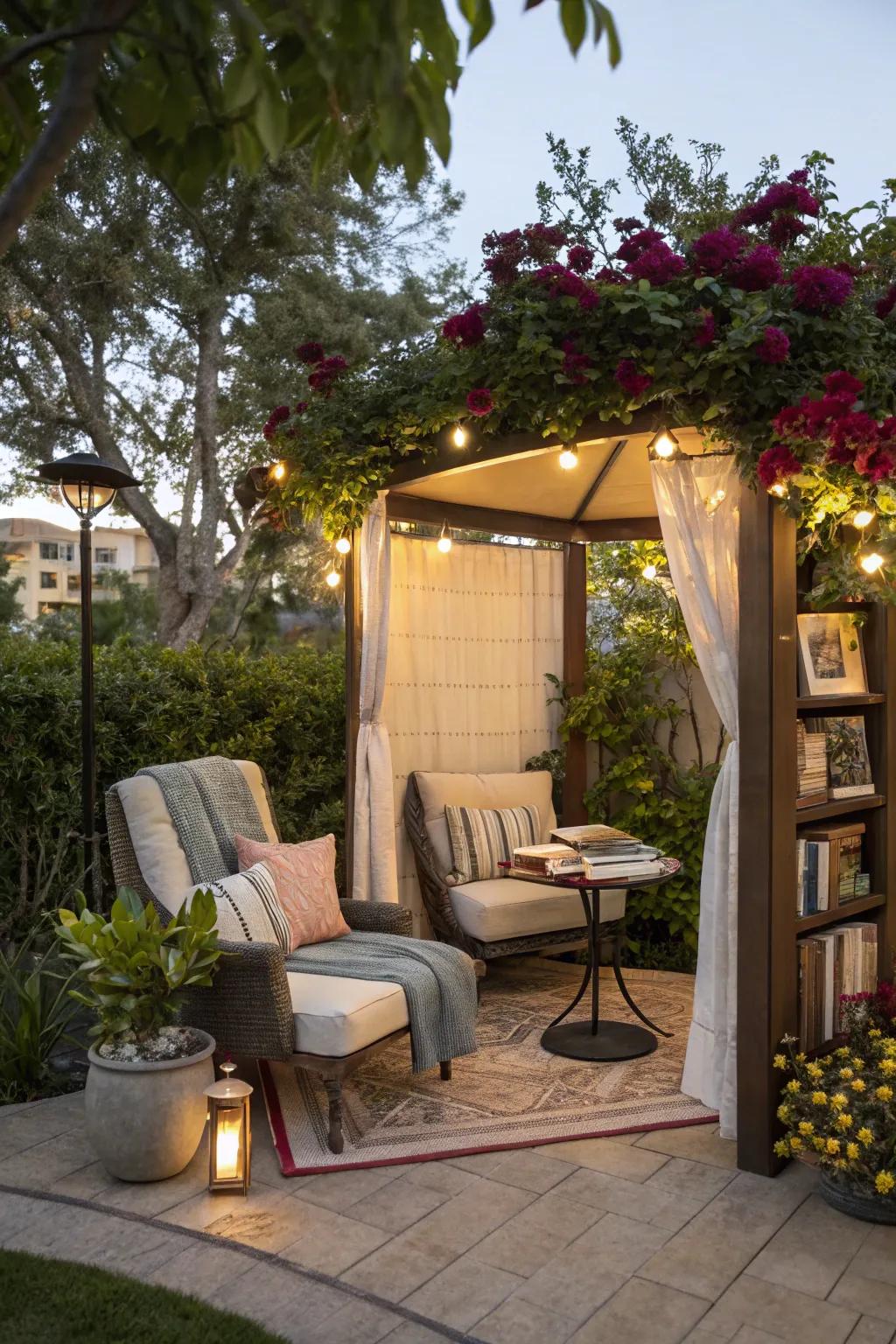 An outdoor book nook delivering a tranquil reading experience.