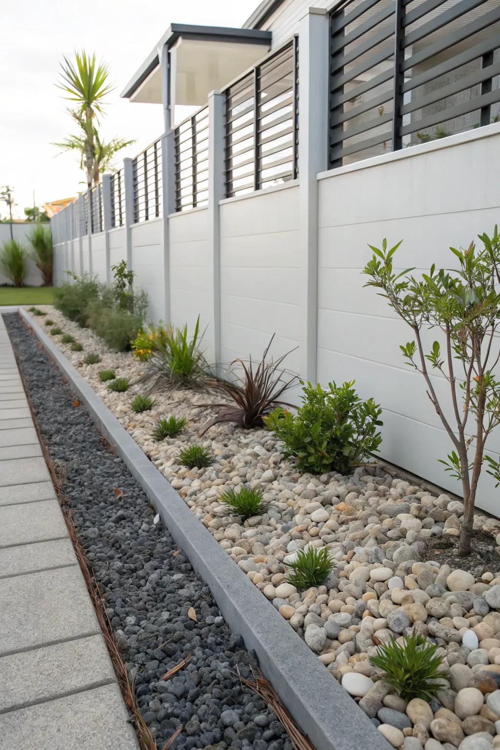 Gravel imparts a current, fresh appearance.