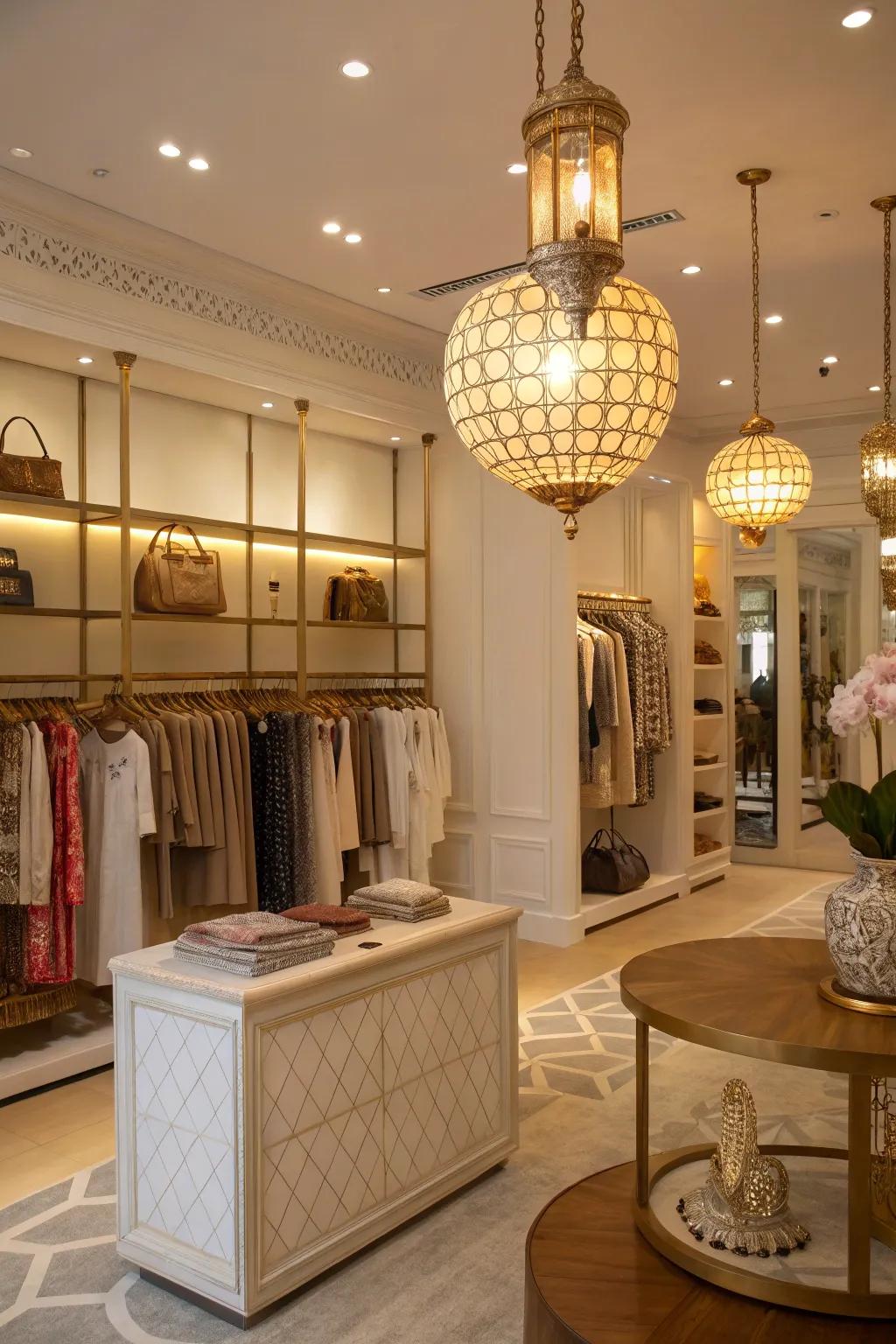 A boutique interior featuring strategic lighting, combining ambient and focused effects to amplify decor.