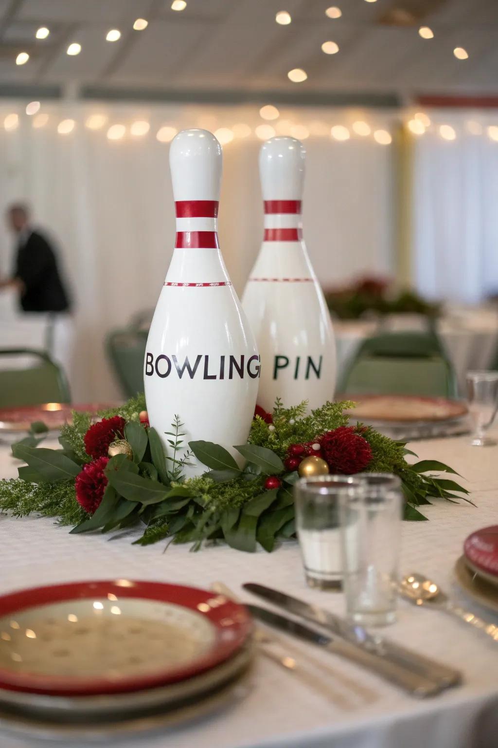 Personalized bowling pins introduce a caring element to your table.