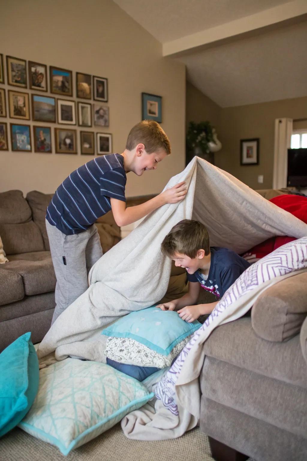 A cushion fort provides limitless entertainment and creative opportunities.