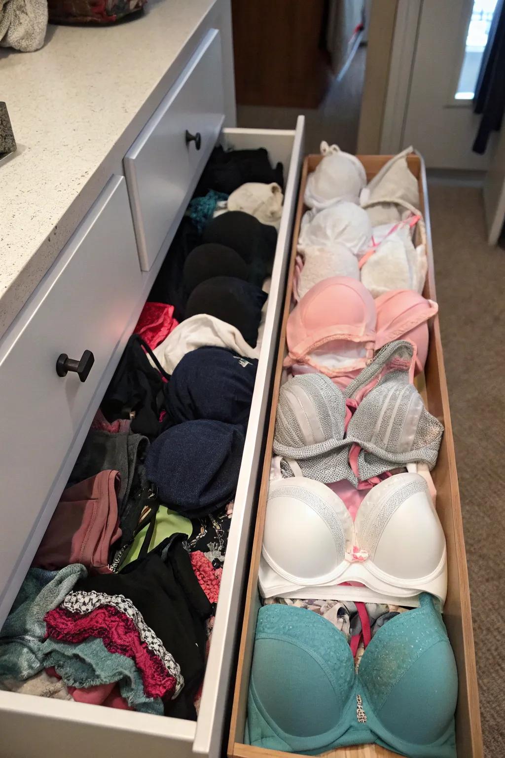 Observe the change from cluttered to orderly with smart storage.