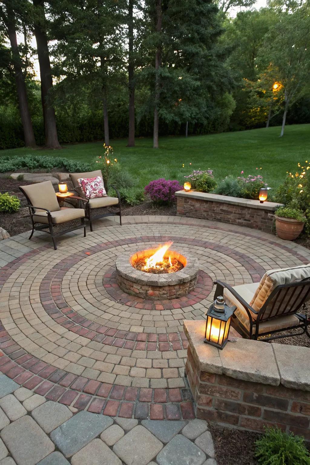The whorled layout is perfect for circular patios, accentuating central features.