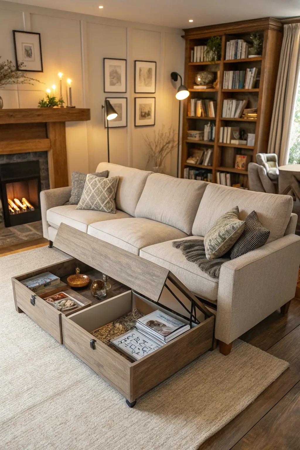 Multifunctional furniture amplifies utility in a small space.