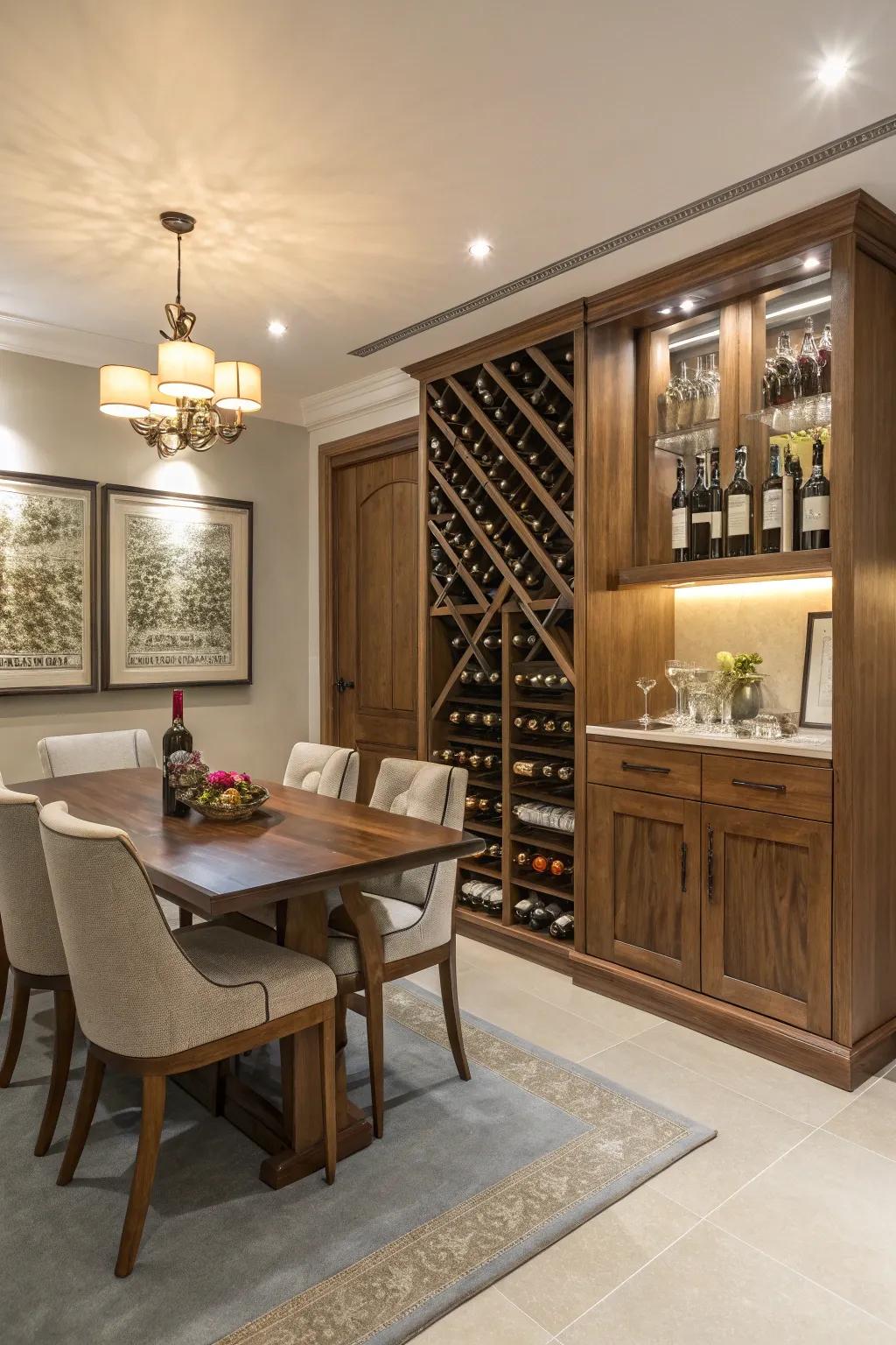 A unified design approach that seamlessly blends the wine rack into your home’s setting.