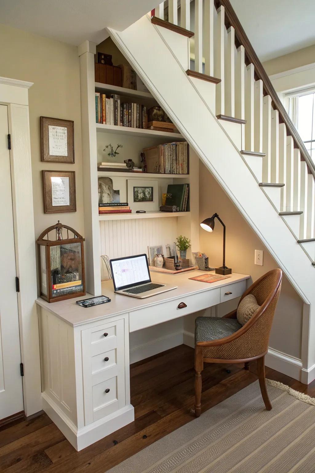 Turn a stair bulkhead into a workspace.