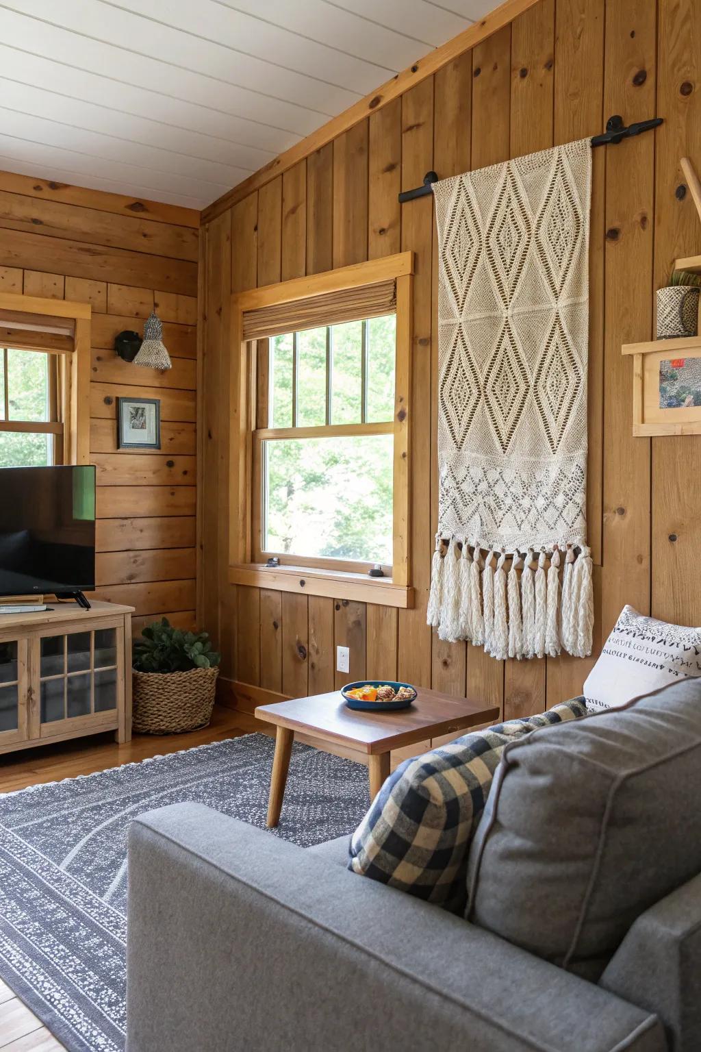 Combining materials adds depth and intrigue to the cabin decor.