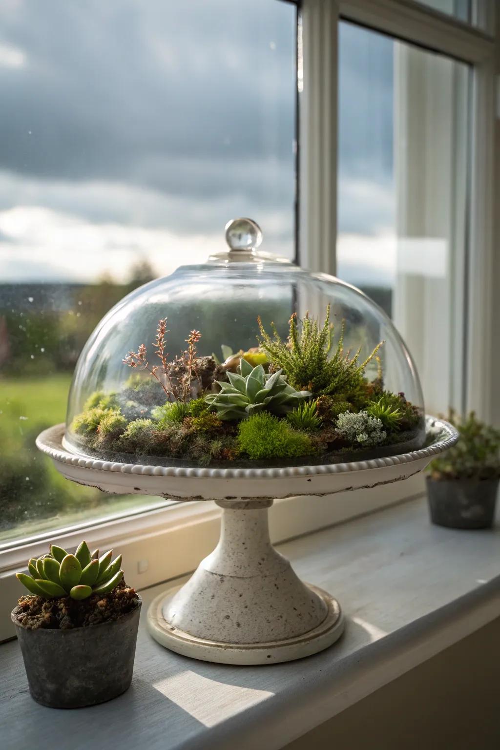 Bring a segment of nature inside with a moss and succulent presentation.