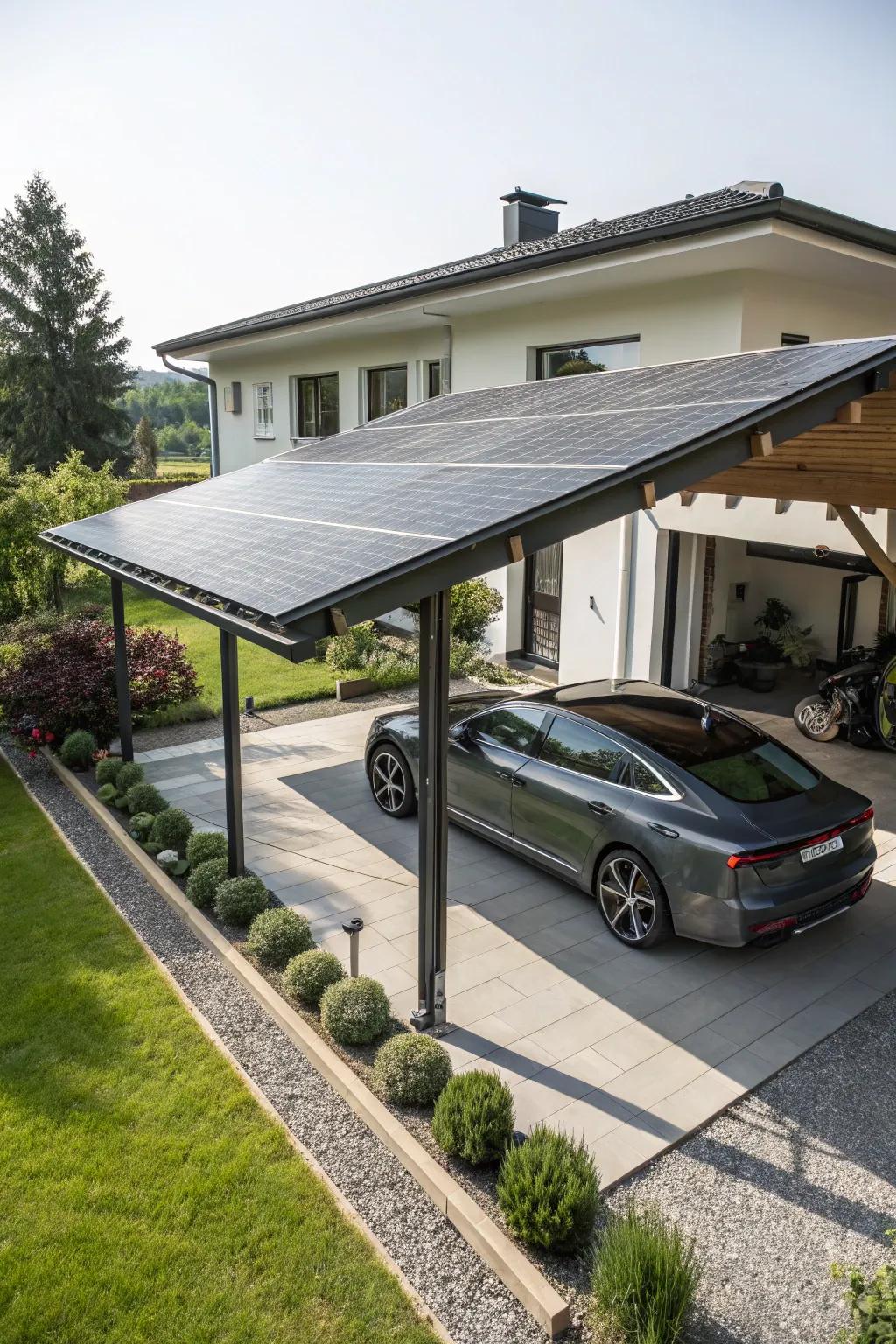 Using solar energy with a functional carport design.