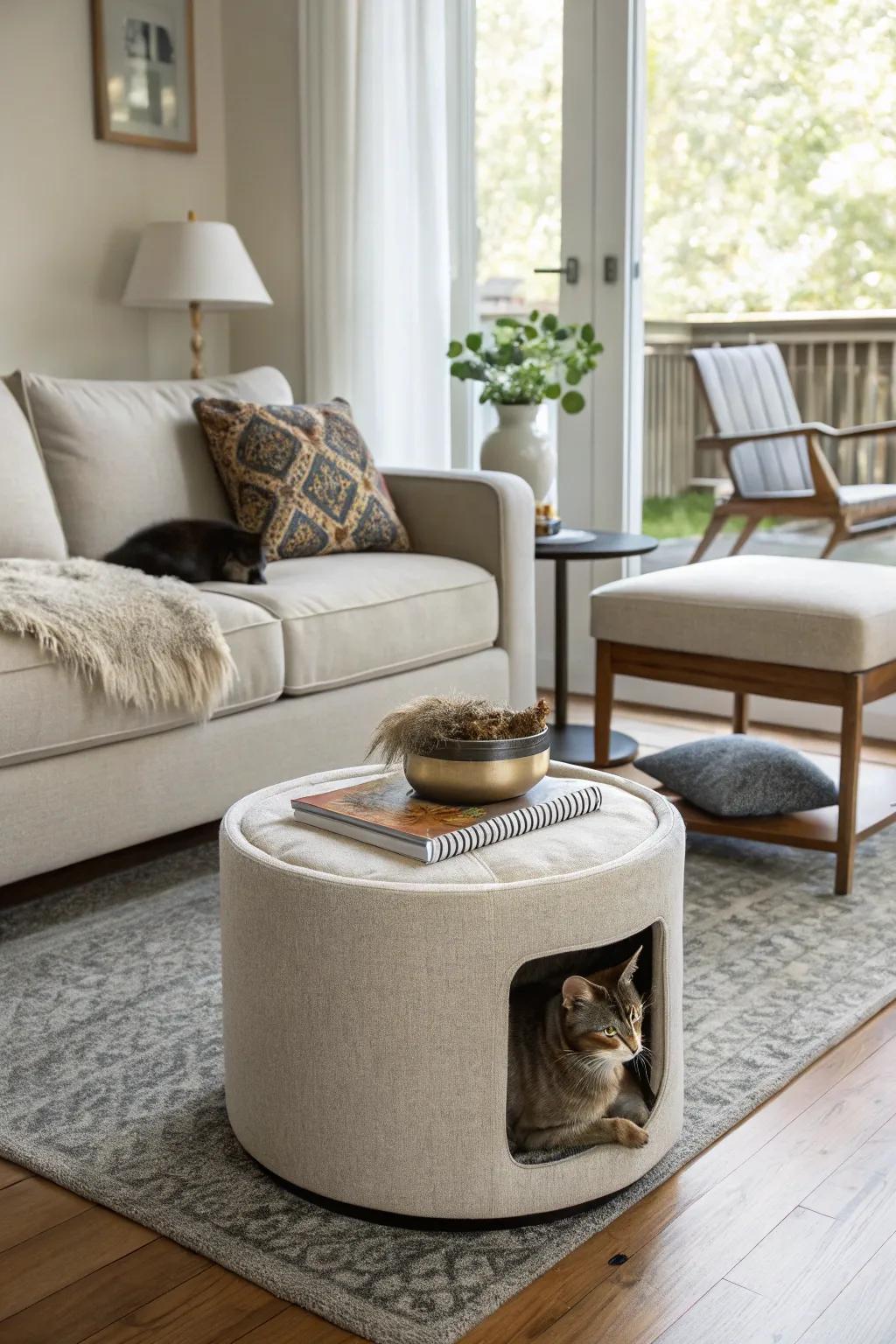 An elegant hideaway for your cat’s peaceful moments.