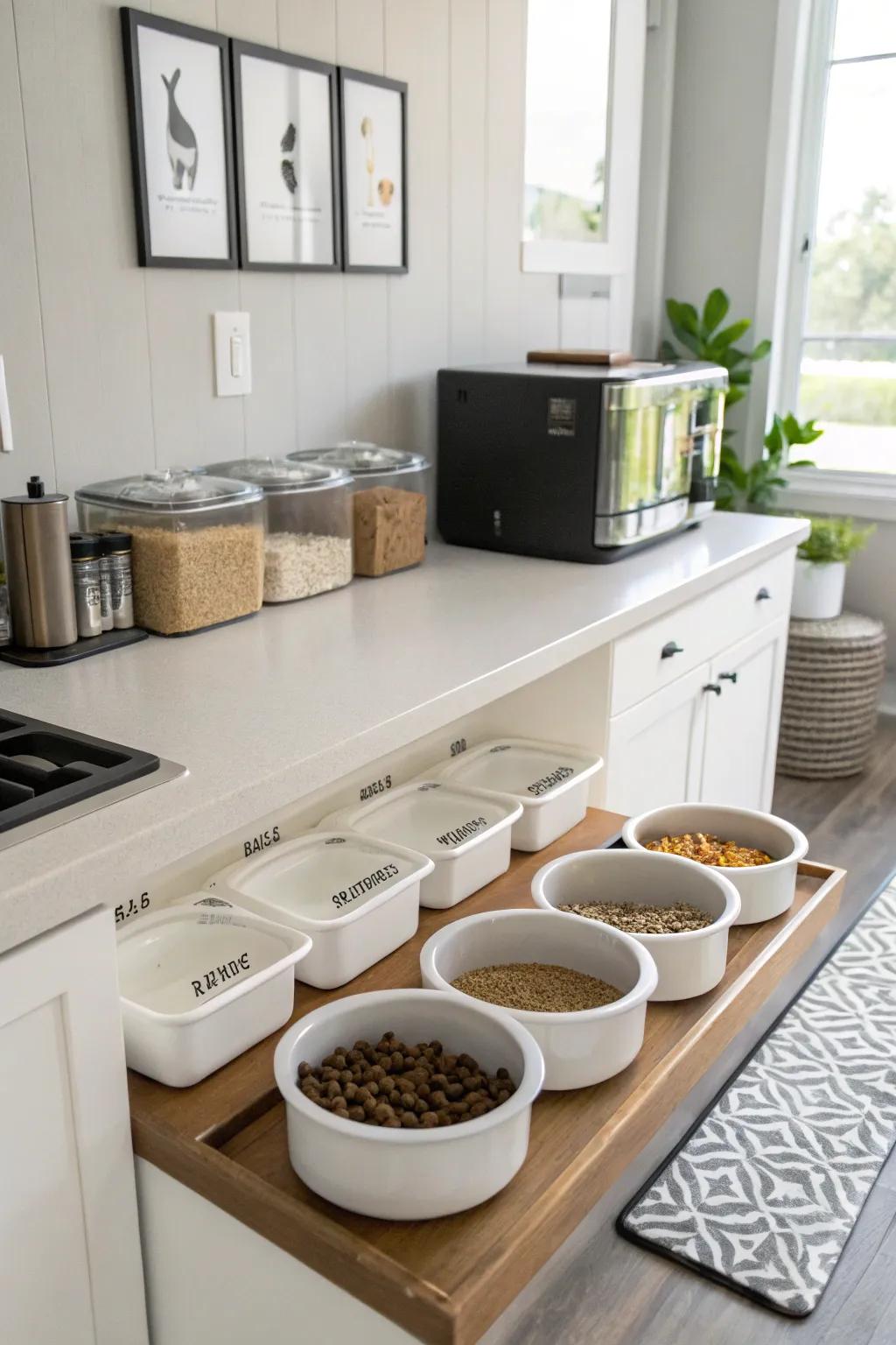 An organized feeding station makes mealtime easier for you and your cat.