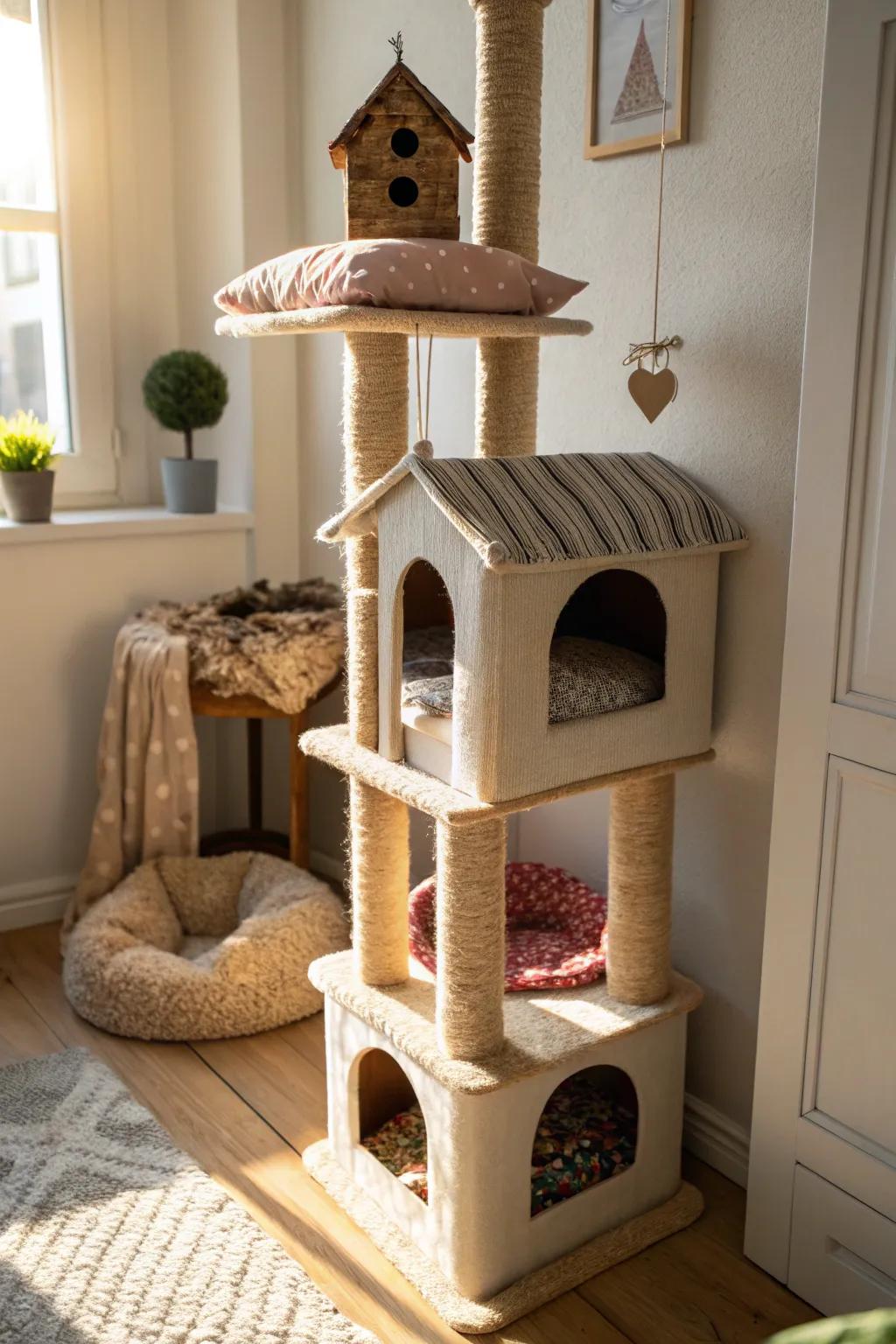 Cubbies and houses offer a snug retreat for your cats.