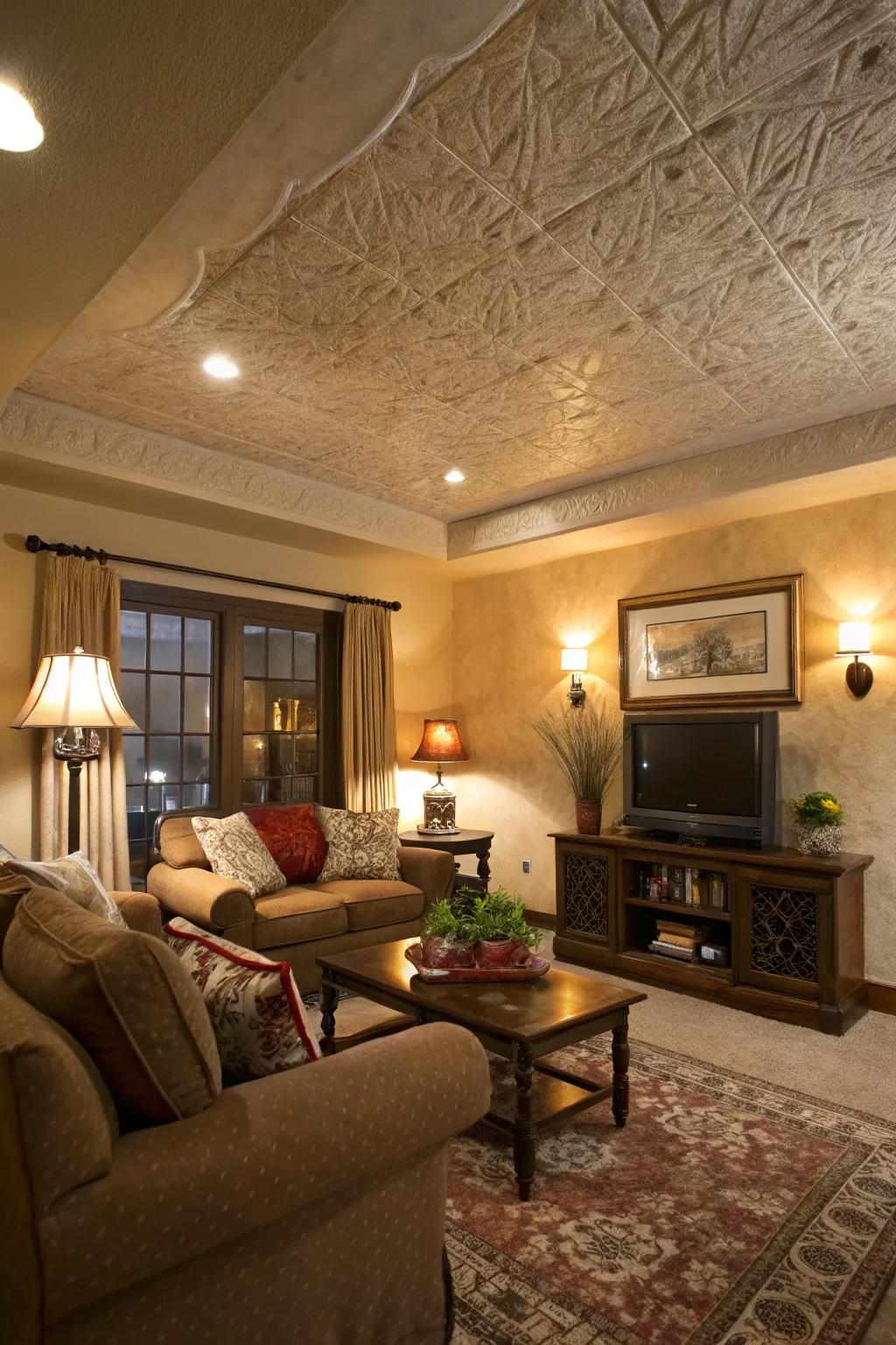 Embrace a rustic ambiance with the captivating knockdown ceiling texture.