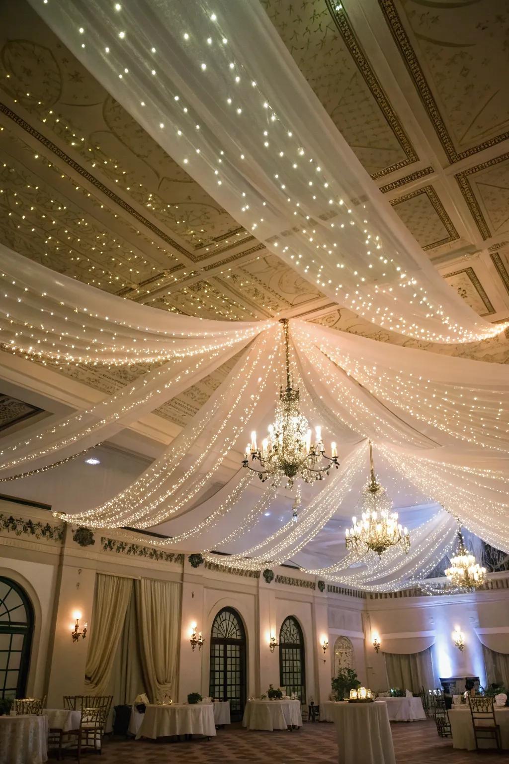 Tiny lights create an enchanting starlit vision.