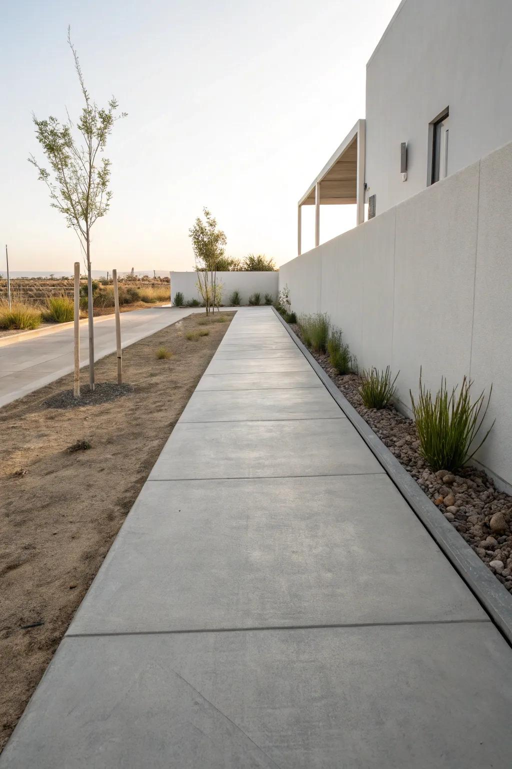 Minimalist concrete walkway that radiates refinement and simplicity.