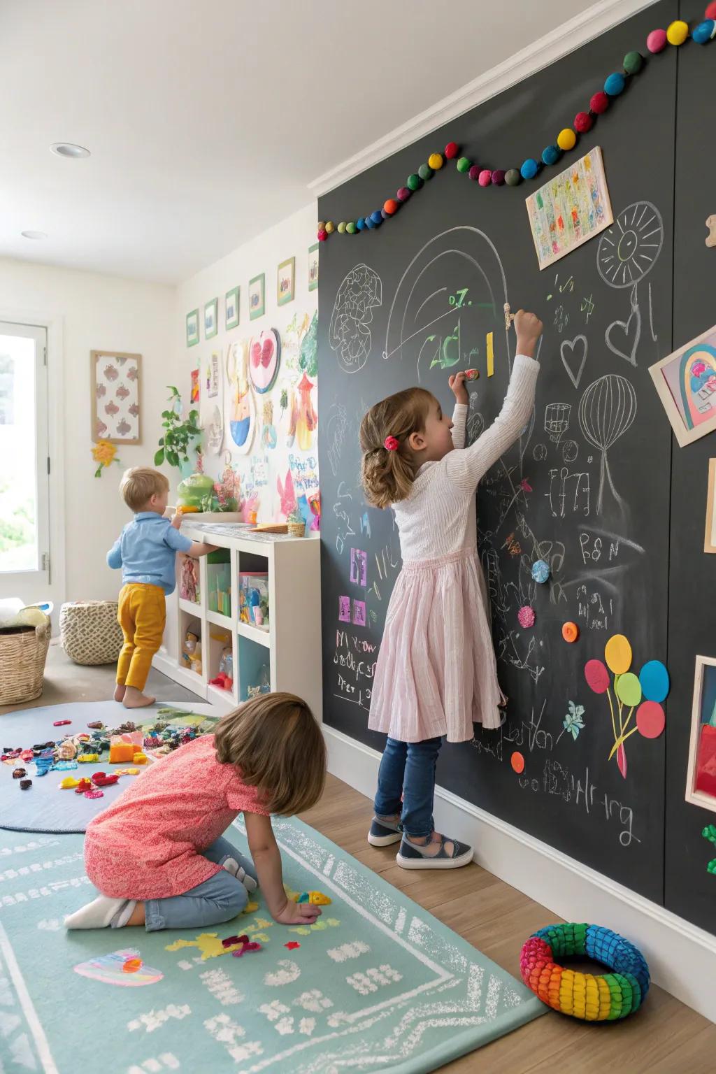 A magnetic chalkboard wall that provides twice the enjoyment.