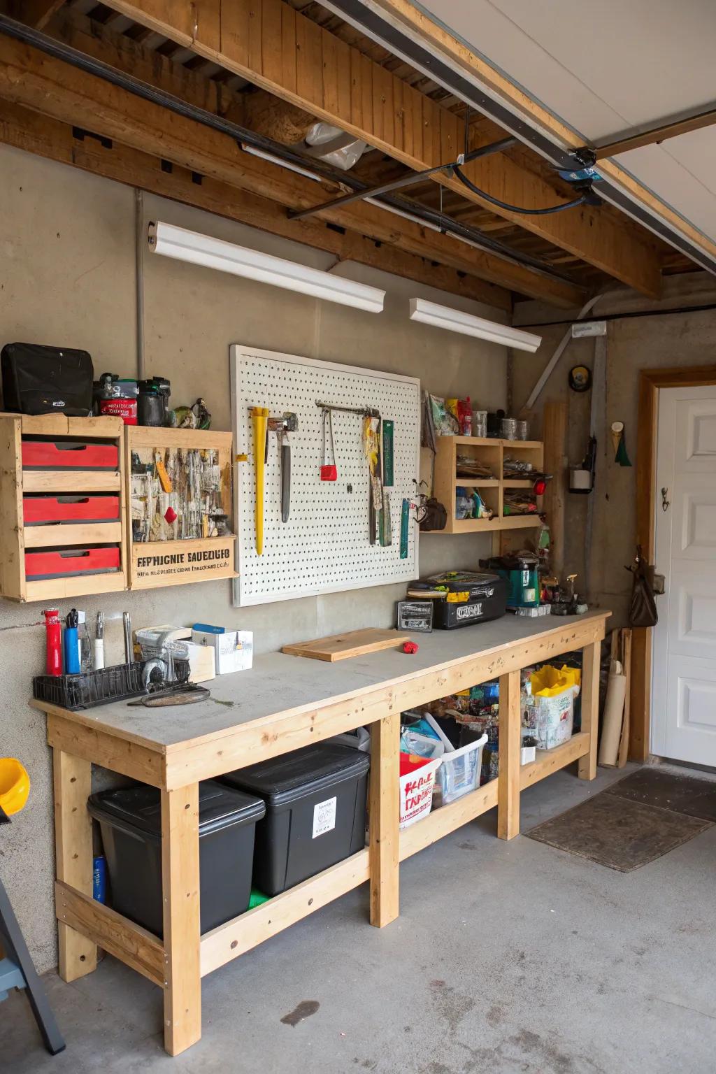 A multipurpose workbench optimizes space and efficiency.