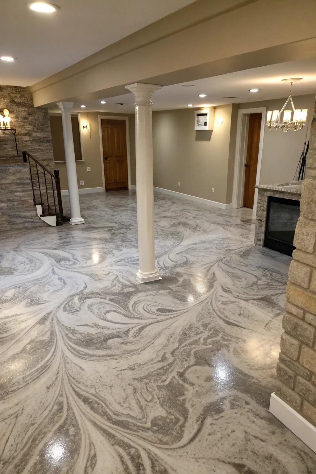 Stained concrete brings a creative touch to your basement flooring.