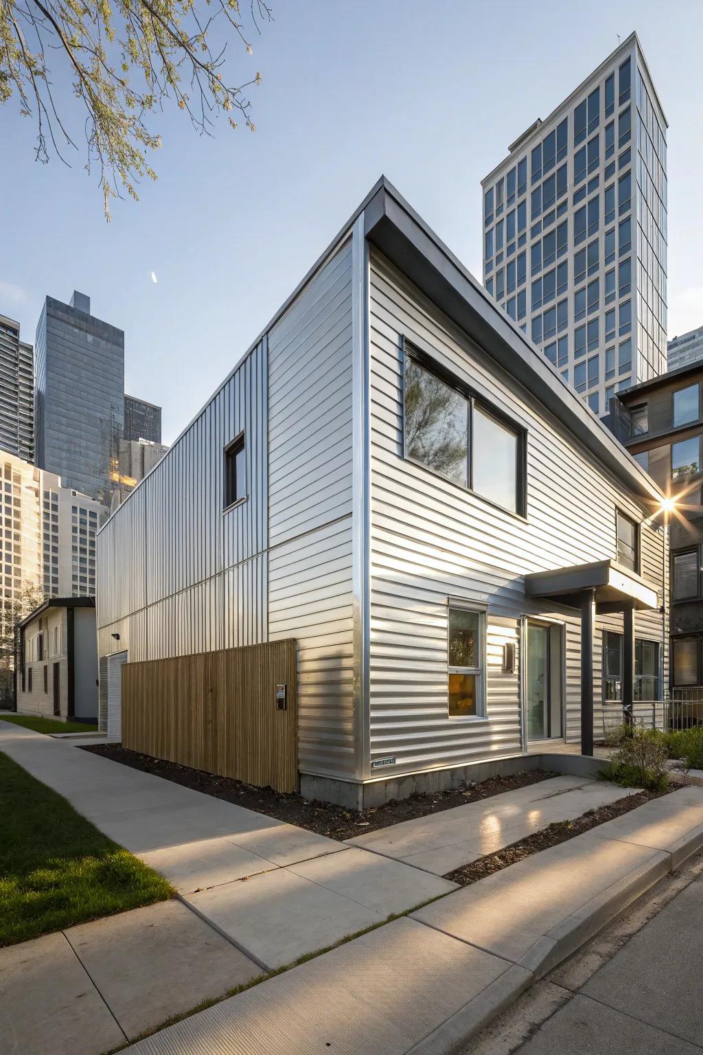 Aluminum siding offers a sleek and modern exterior.
