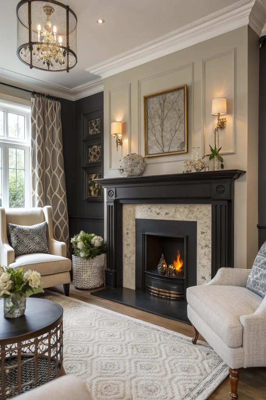A contrasting surround enriches this elegant chimney design with depth and charm.