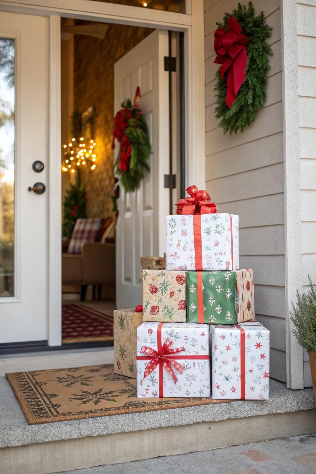 Cheerful wrapped containers craft a playful greeting.