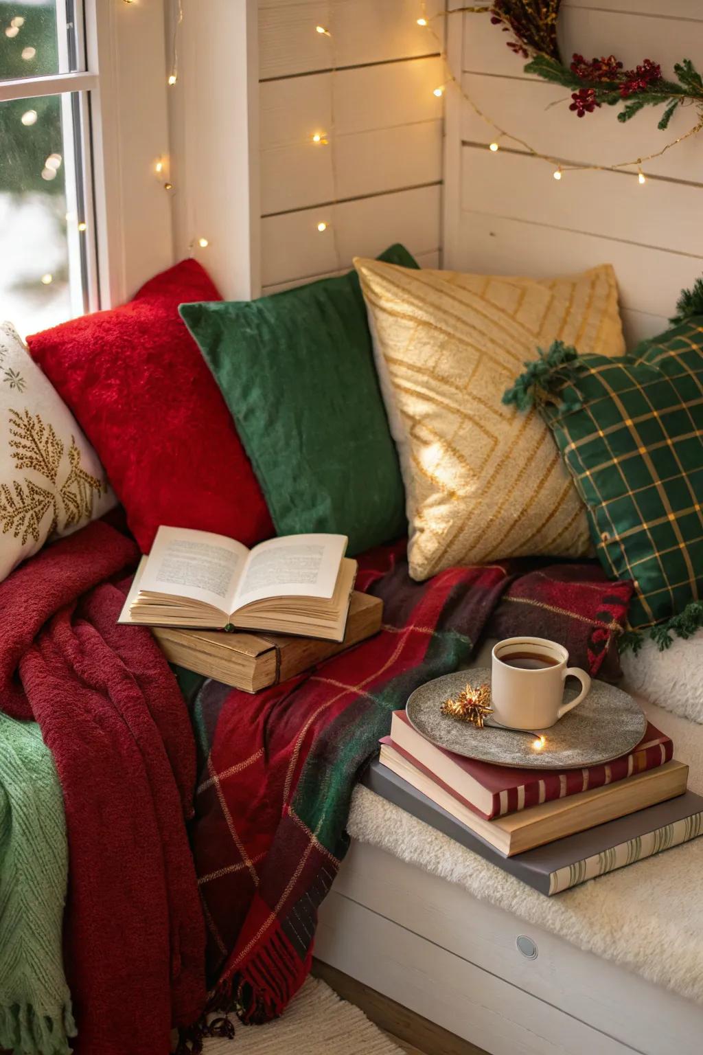 A comfortable nook ideal for celebratory reading.