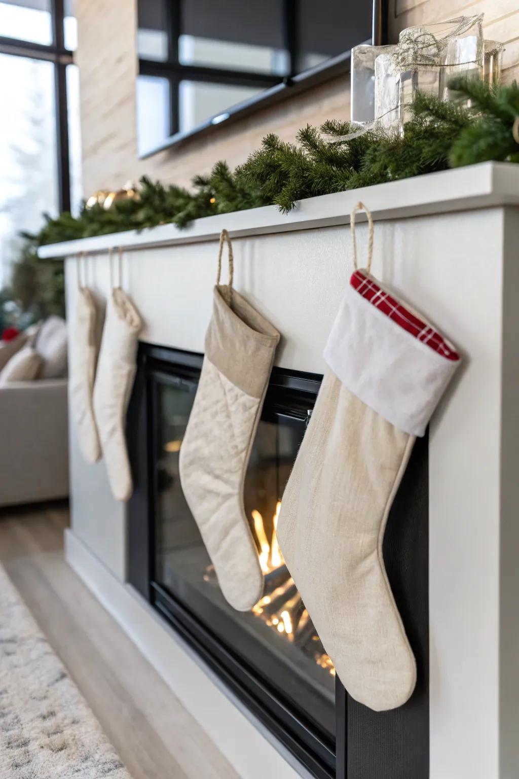 Minimalist stockings deliver a sophisticated and understated festive appearance.