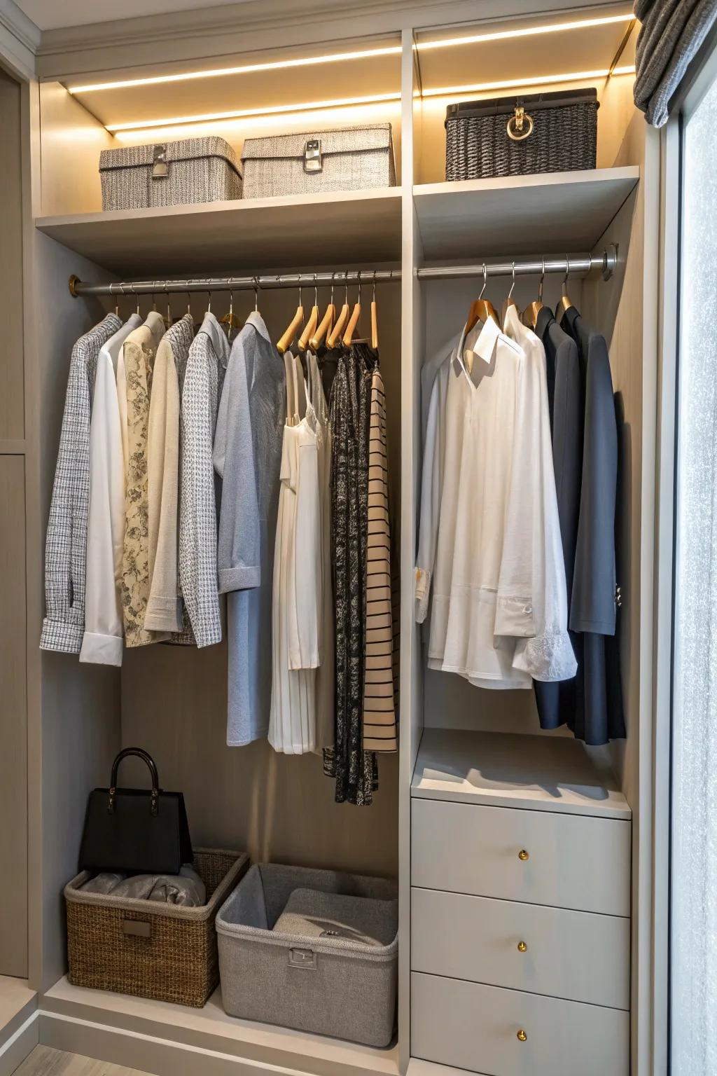 Multiple rods efficiently maximize vertical hanging space.