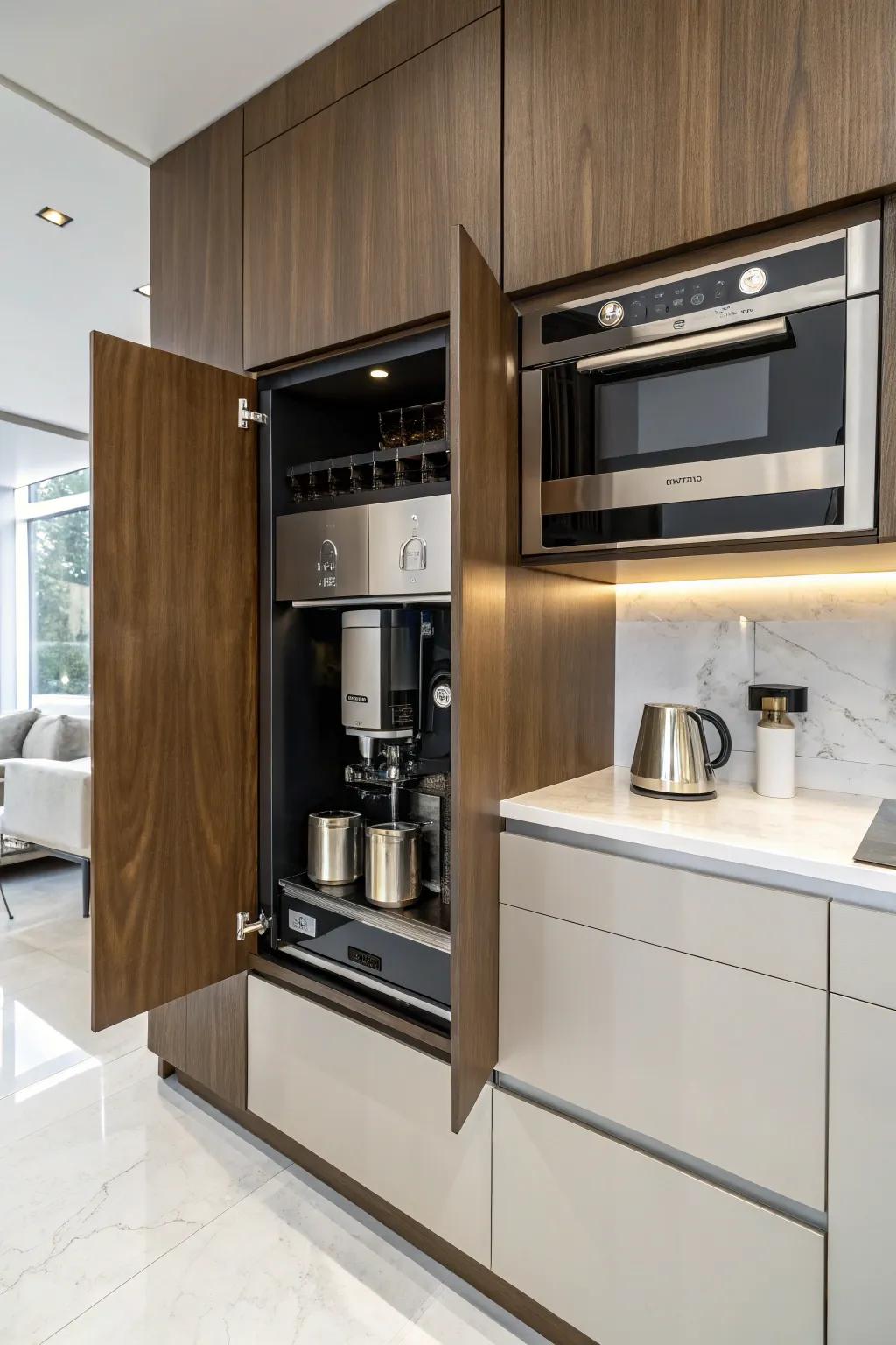 An integrated coffee machine for a unified kitchen experience.