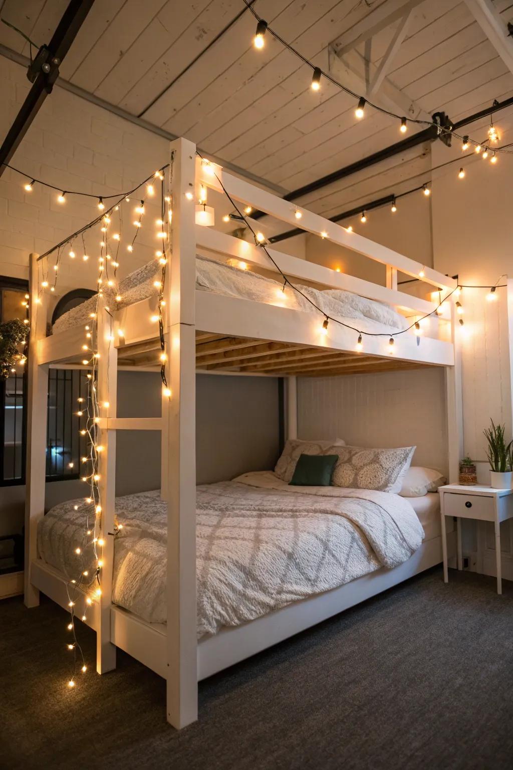 Twinkle lights add a touch of magic to your raised bed arrangement.