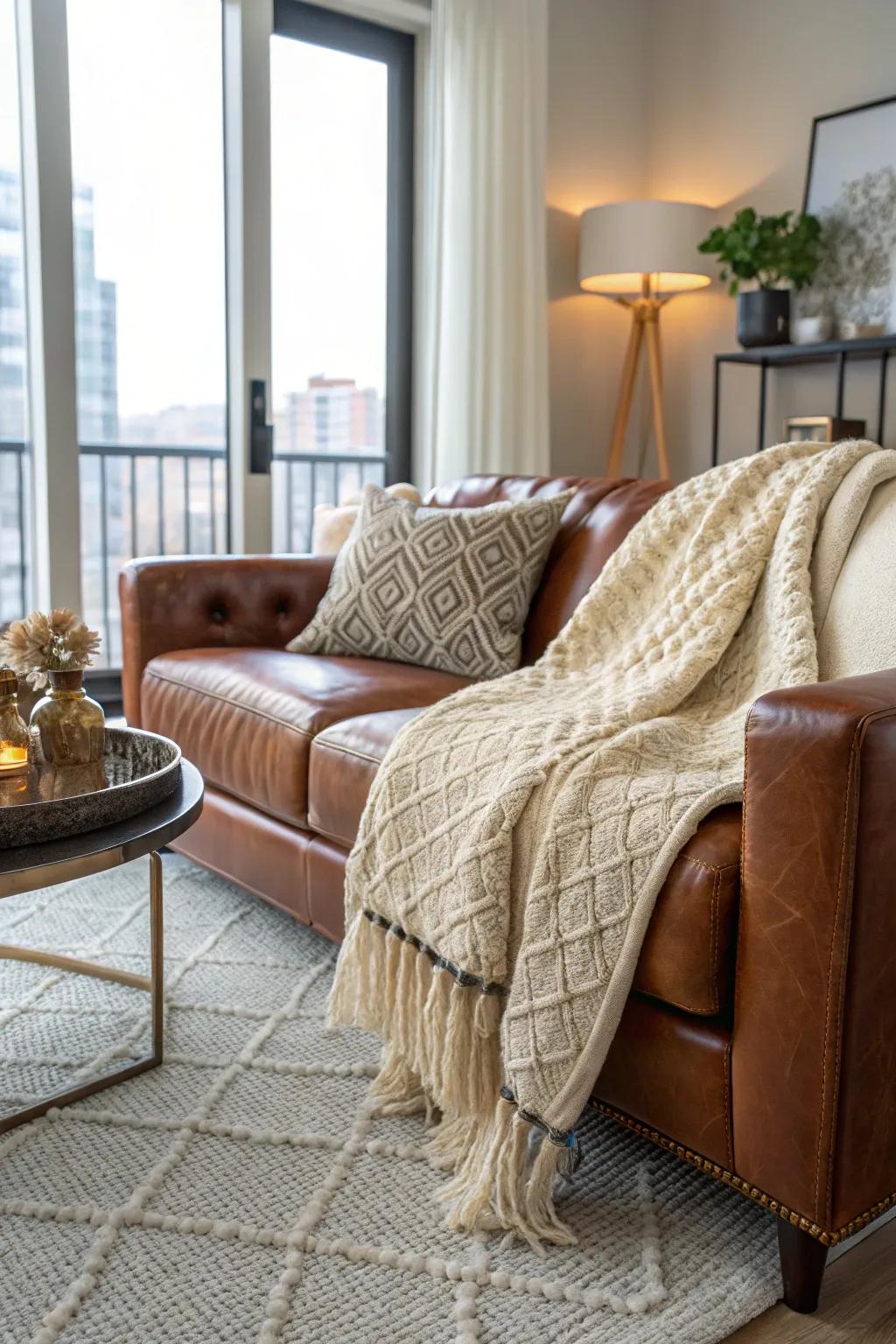 Overlaid patterns adding complexity to a condo living space.