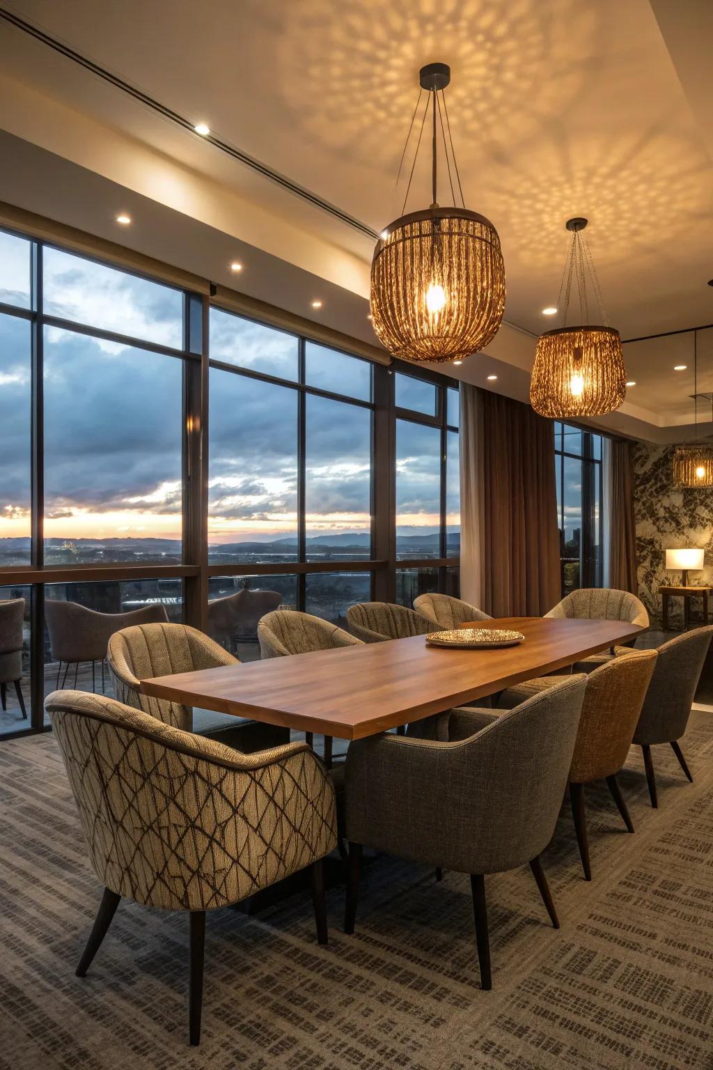 Decorative lighting can alter the mood of a meeting area.