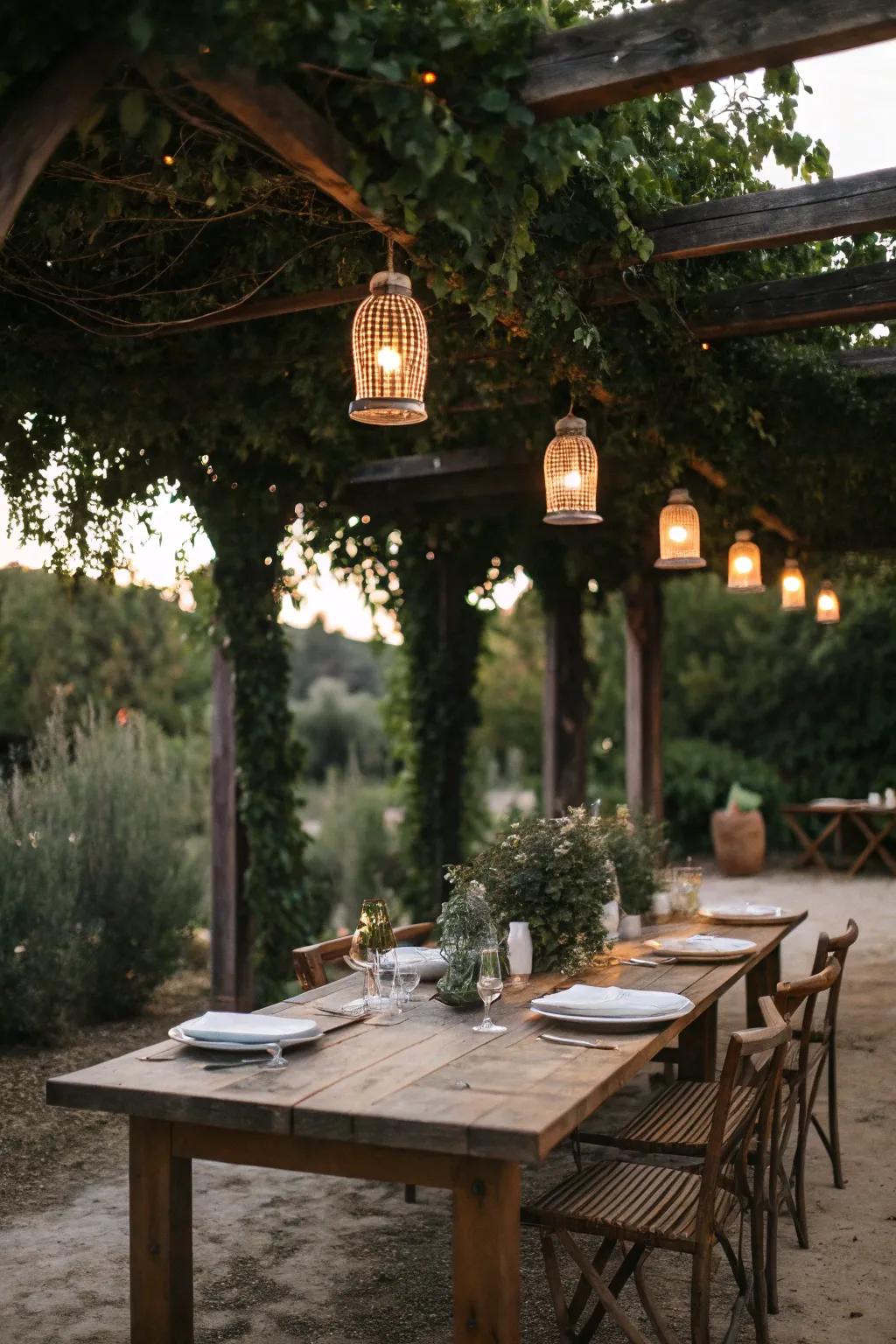 Outdoor dining is a joy with the correct arrangement.