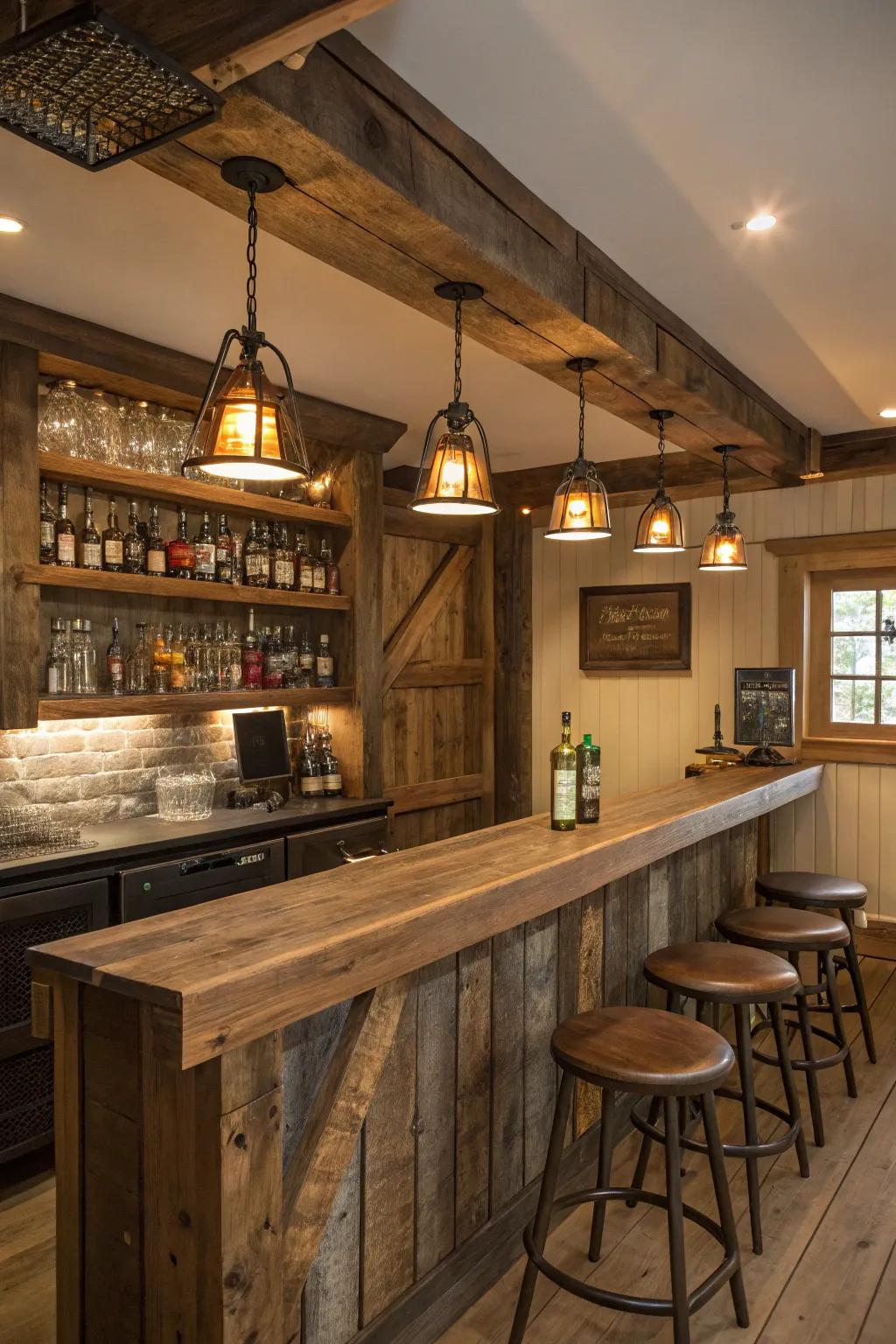 Feel cozy and relaxed with a rustic-themed bar.