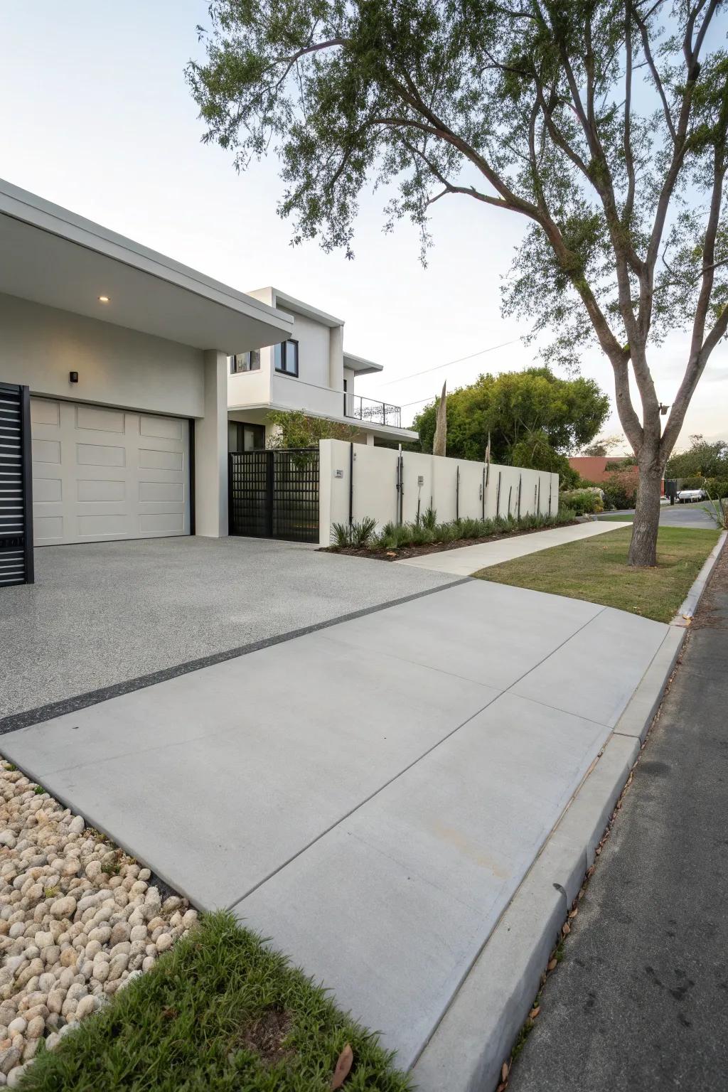 A simple driveway design featuring clean, modern lines.