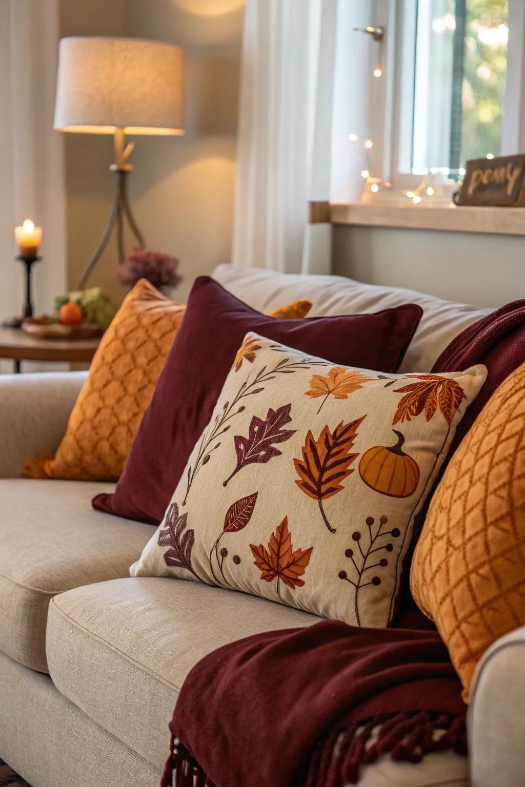 Seasonal pillows append a festive element to your décor.